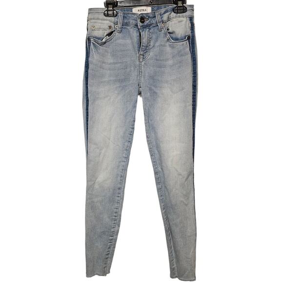 Pistola Side‎ Stripe Light Wash Skinny Jeans w/ natural hem - Picture 1 of 10